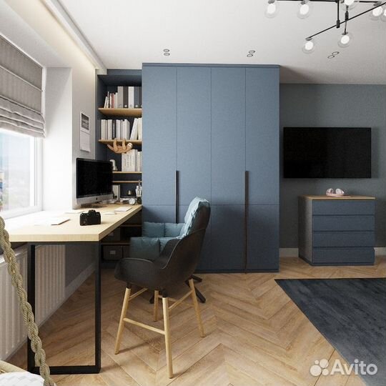 Рабочая зона со шкафом у окна