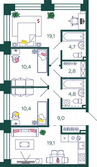 3-к. квартира, 80,3 м², 19/27 эт.