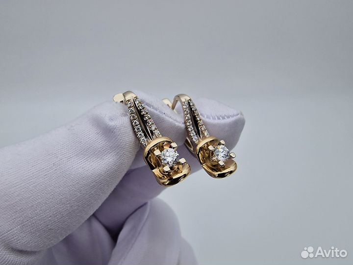 Золотые Серьги 585 пробы с бриллиантами. Рассрочка