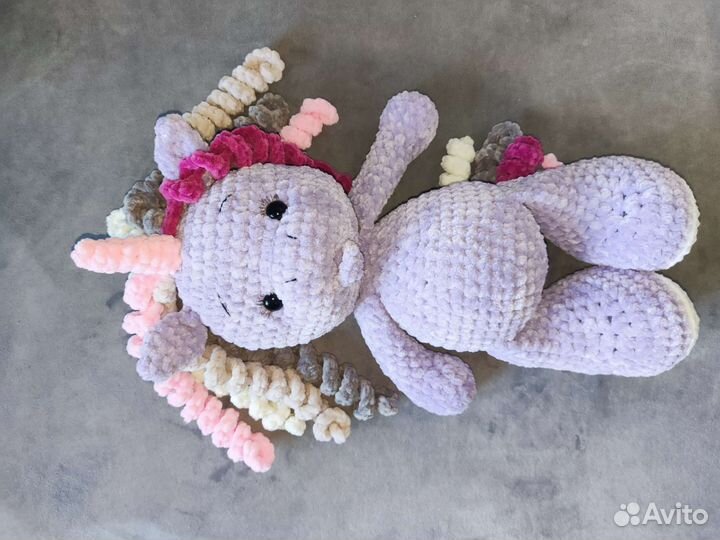 Вязаная игрушка плюшевый медведь, зайцы,единороги