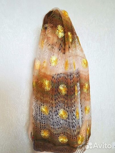 Пуховый палантин паутинка Вязаный шарф