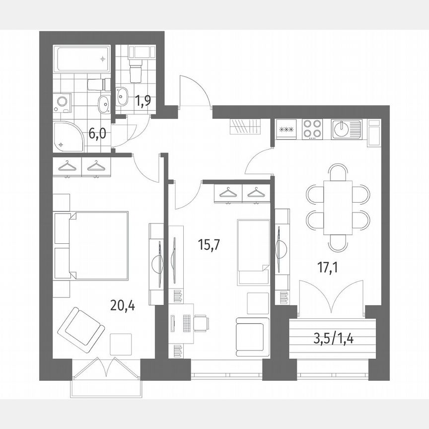 2-к. квартира, 70,4 м², 13/13 эт.