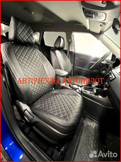 Чехлы Автопилот Kia Seltos из экокожи чёрные Ромб