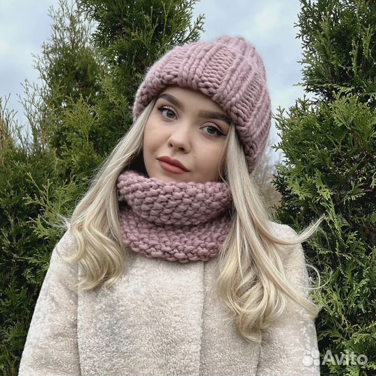 Шапка и снуд вязаные ручная работа
