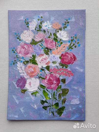 Картина маслом цветы, розы, весенний букет
