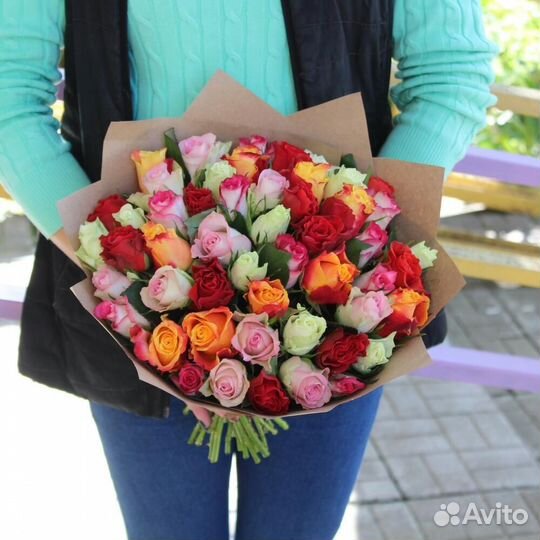 Розы микс 101 51 35 доставка букетов