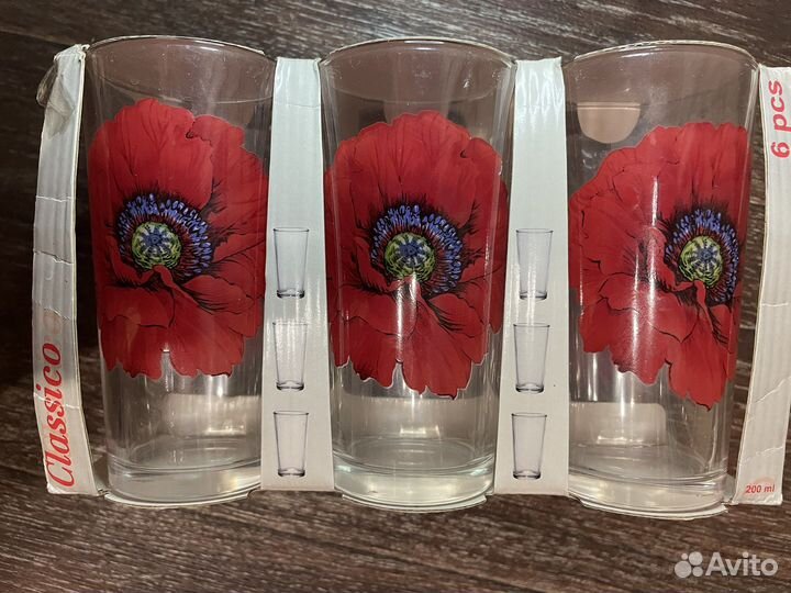 Набор стаканов 6 шт Алые маки 200 мл