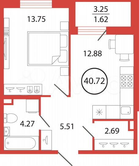 1-к. квартира, 40,7 м², 12/12 эт.