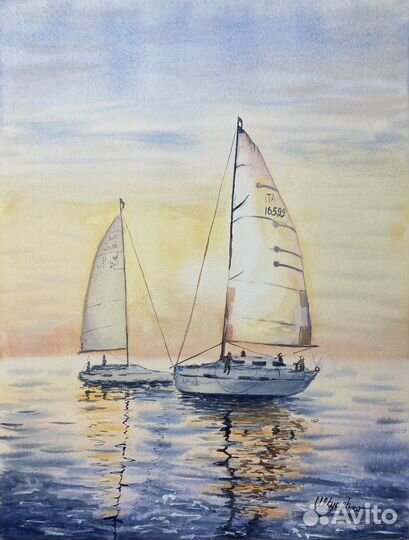 Картина акварель «Морской пейзаж«