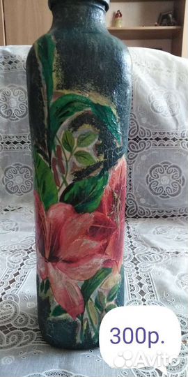 Бутылки, стеклянные, декорированные 