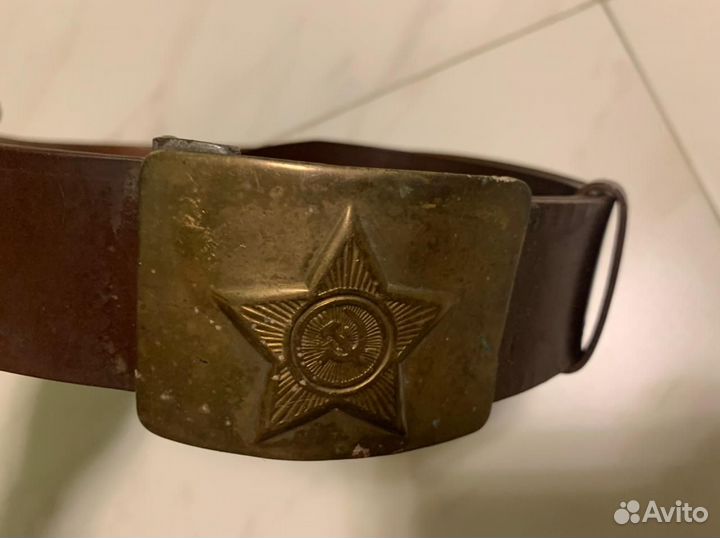 Ремень солдатский кожаный с латунной пряжкой СССР