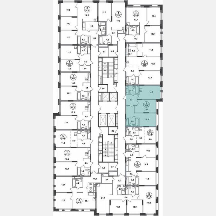 2-к. квартира, 56,8 м², 15/20 эт.