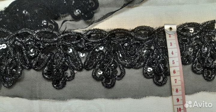Кружево с пайетками чёрное ширина 8 см