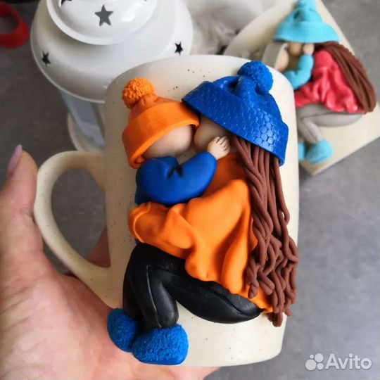 Кружка с декором из полимерной глины