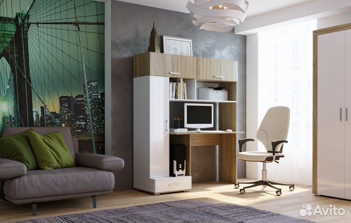 Стол новый пкс-1 Дуб Сонома/Белый глянец