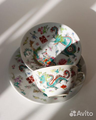 Чайные тройки и молочник Старый Китай дракон