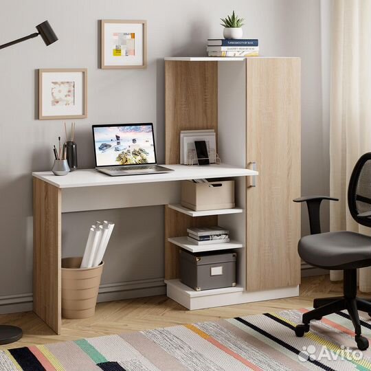 Стол компьютерный бейсик Дуб Сонома/Белый