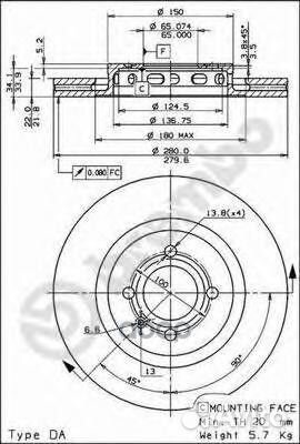 Тормозной диск 09672810 Brembo