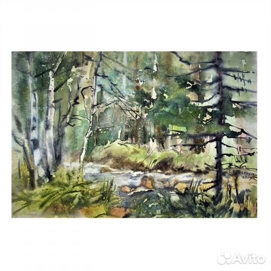 Картина акварелью Горный пейзаж