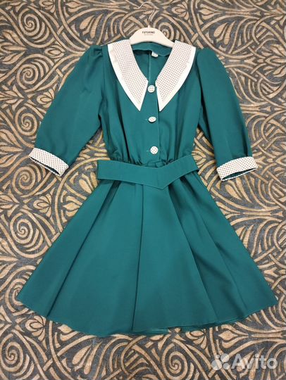 Платье зелёное на рост 140-152 см