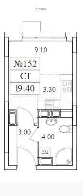 Квартира-студия, 19,4 м², 20/25 эт.
