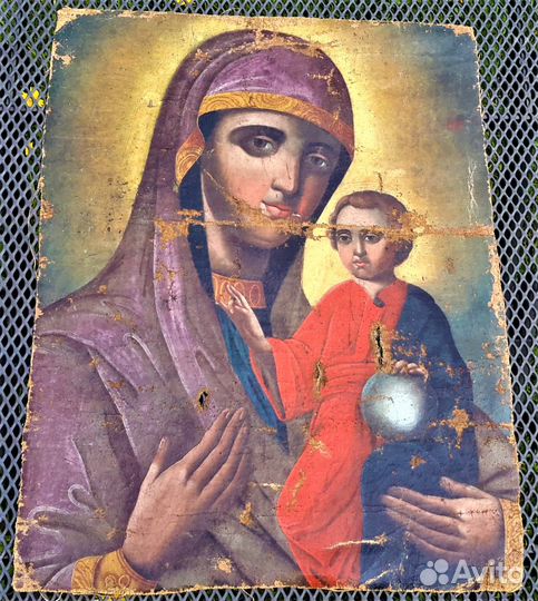 Старинная икона. Богородица. Живопись. 19 век
