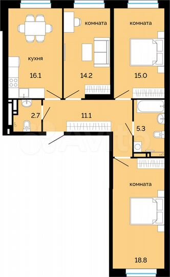 3-к. квартира, 83,2 м², 19/25 эт.