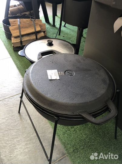 Казан вок чугунный с крышкой сковородой 8 л