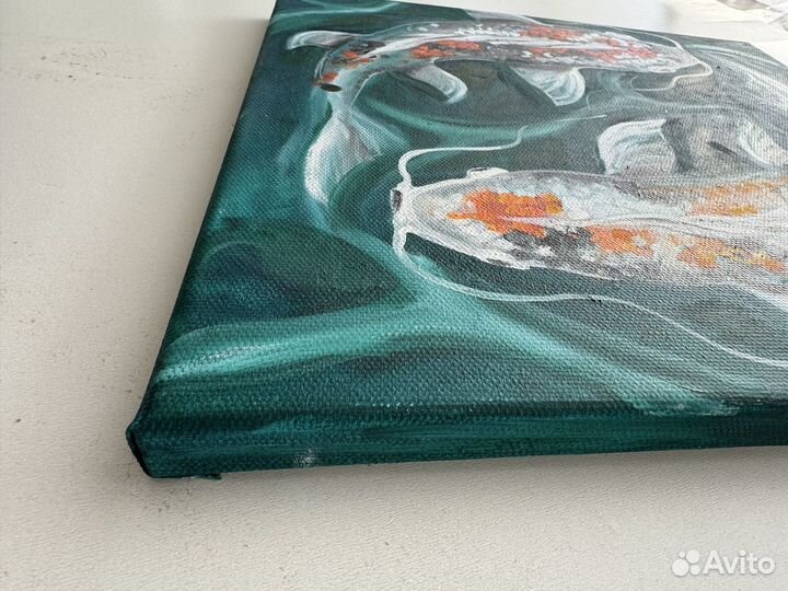 Картина маслом на холсте Карпы Кои