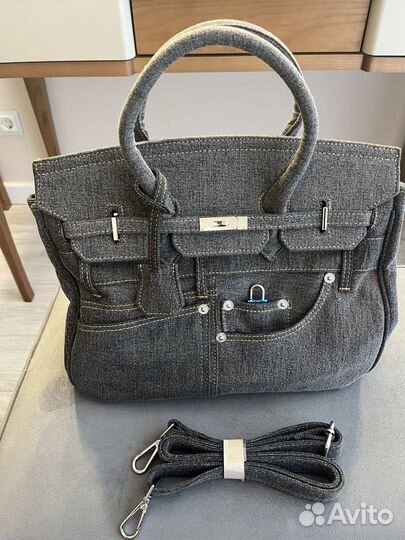 Женская сумка из джинсовой ткани в стиле Birkin