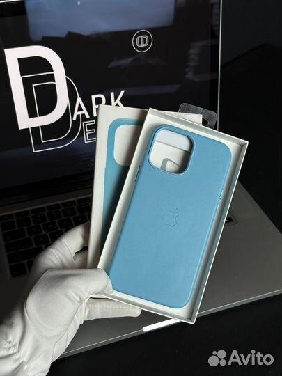 Чехол iPhone 13 Pro Max MagSafe Кожаный голубой