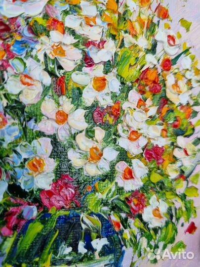 Картина маслом ромашки цветы натюрморт