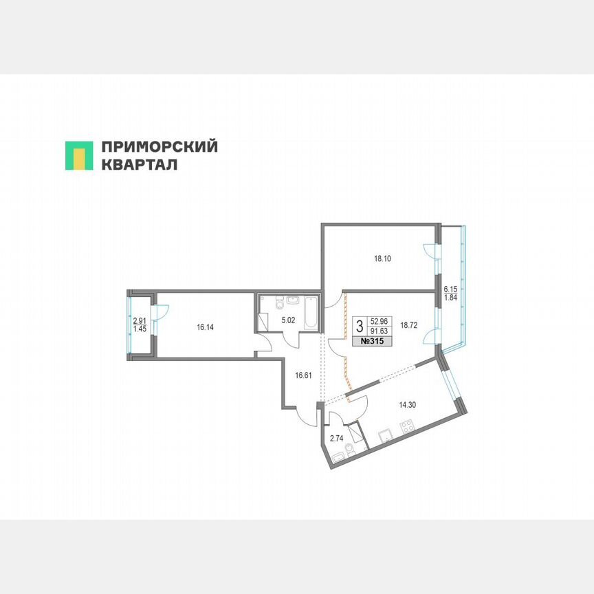3-к. квартира, 91,5 м², 6/19 эт.
