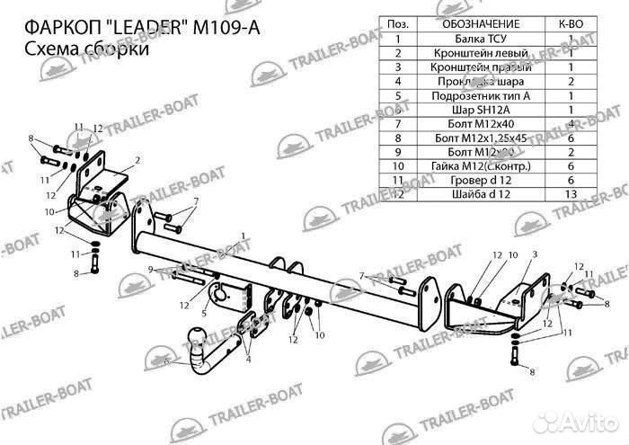 Фаркоп Mitsubishi Grandis 04-09 NA4W рама и крюк-шар, 50мм 12962