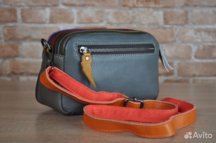 Сумка женская кожаная кросс-боди горчич арт.01-04