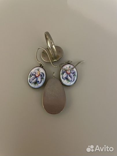Финифть кольцо, серьги, подвеска