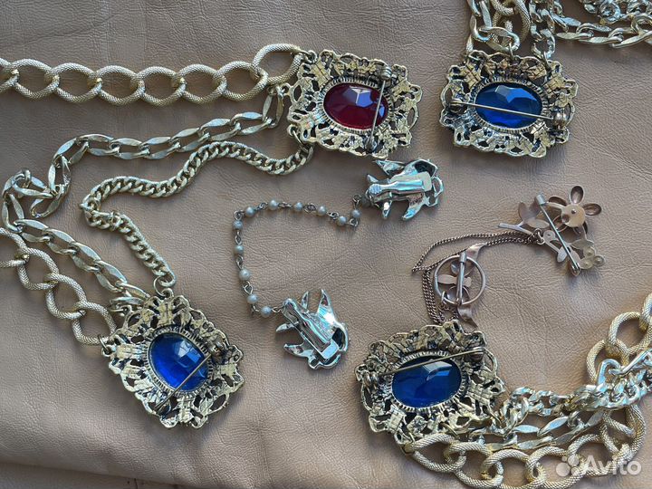 Брошь шатлен граненый люцит винтаж XXL Германия