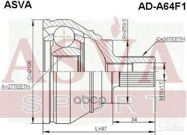 ШРУС наружный 27x59,5x38 AD-A64F1 asva