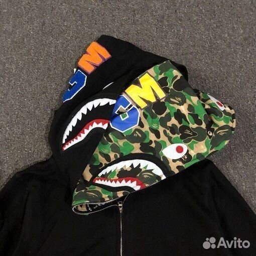 Худи Bape full zip двойной капюшон зелен