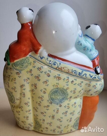 Хотей с карако, фарфор, роспись, деколь, Китай