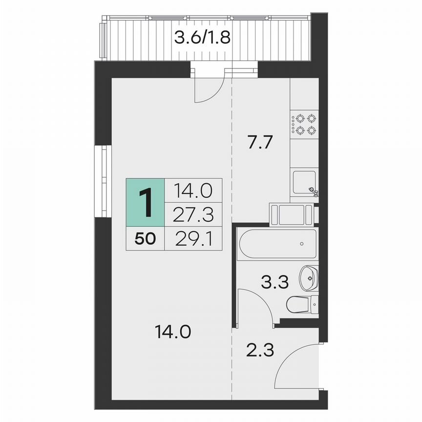 Квартира-студия, 29,1 м², 9/9 эт.