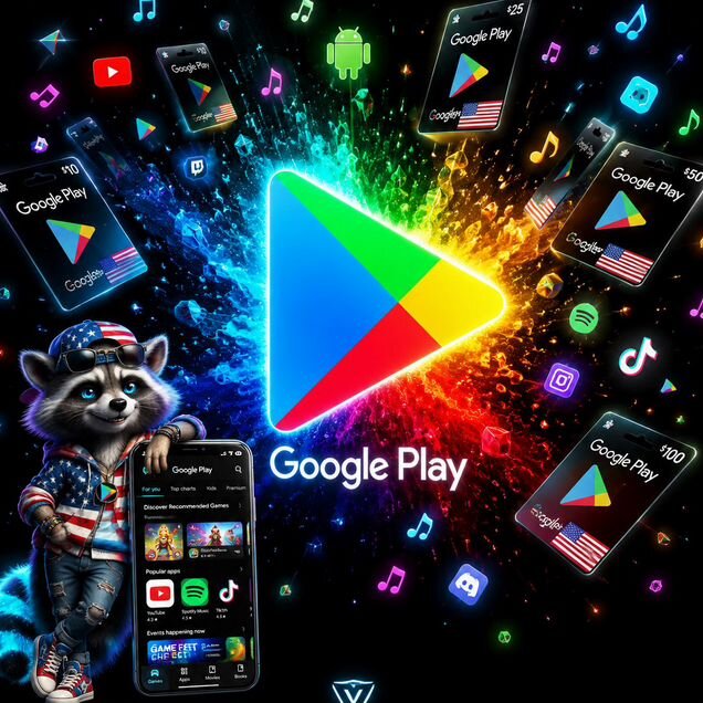 Google Play подарочная карта США пополнение USD