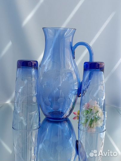 Кувшин/ваза/стаканы синее стекло СССР
