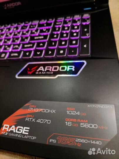 Зверь 17.3/2k/165hz/i7/16Gb/ssd-1Tb/RTX-4070