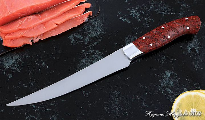 Кухонный нож № 6 сталь 95Х18 рукоять акрил красный