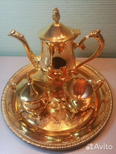 Новый кофейный набор металлический с позолотой