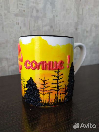 Кружка с декором из полимерной глины