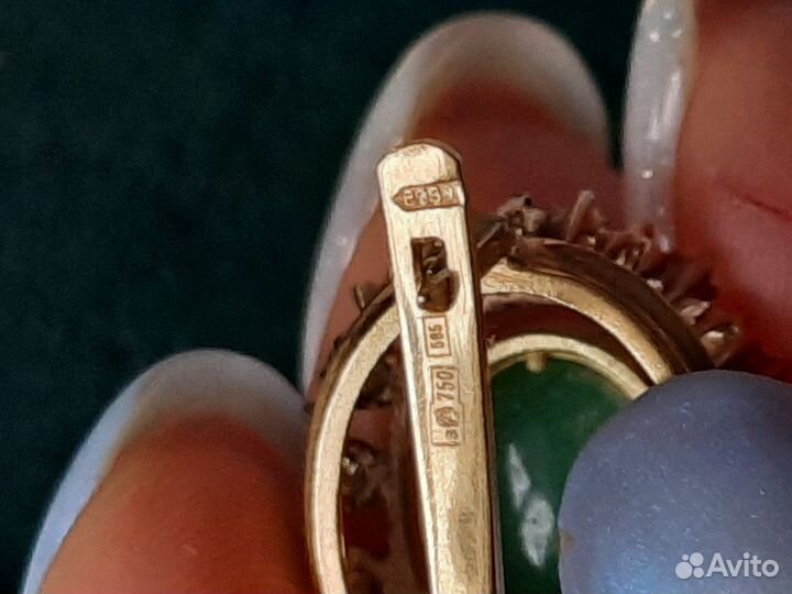 Золотые серьги СССР изумруд бриллиант 750