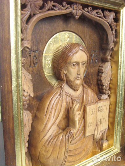 Икона дерево, резьба, золото