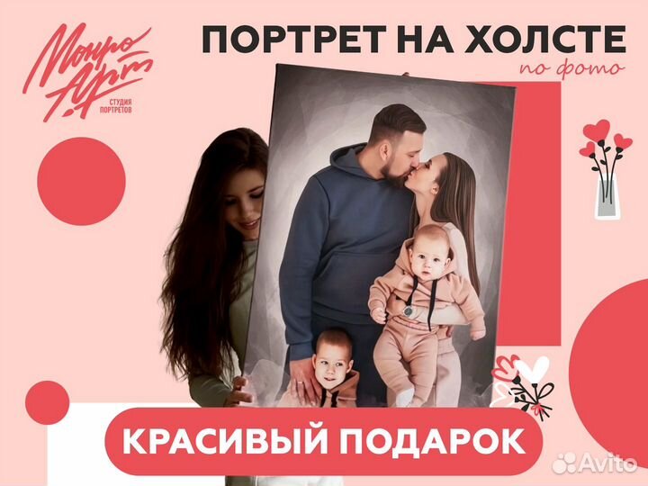 Портрет по фото на холсте на заказ для близких